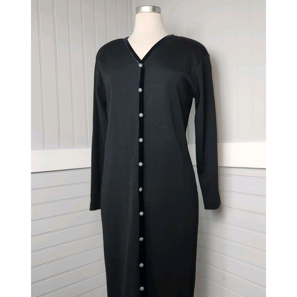 Carole Little Knit Faux Button Dress Midi Women L Vintage Wool Blend Velvet Trim